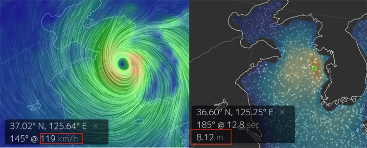 13호 태풍 ‘링링’ 현재위치를 온라인을 통해 찾아볼 수 있다 / 출처 구글어스눌스쿨
