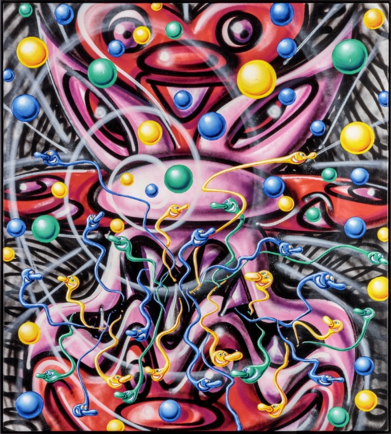Kenny Scharf, Han, 2019, oil and acrylic Spray paint and faux gems on linen with powder coated aluminum frame, 101.5 x 91.5 cm, Courtesy of the artist and BAIK ART LA/Seoul / 사진=BAIK ART Seoul