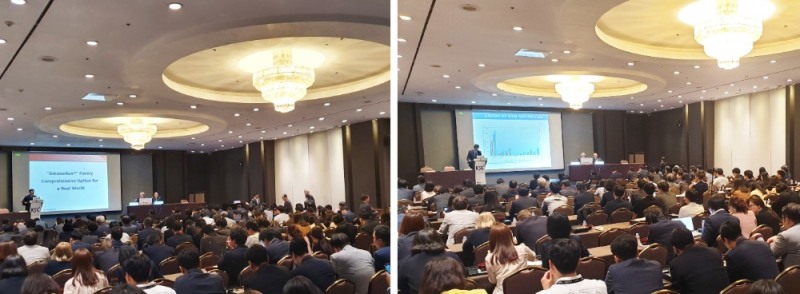 20일 개최된 대한심장학회 추계학술대회 산학세션 ‘아모잘탄패밀리∙로수젯 심포지엄’에서 손일석 교수(좌)와 최성훈 교수(우)가 발표를 진행하고 있다.