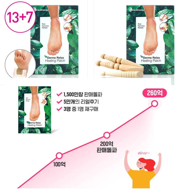 ‘200억 발패치’ 힐링패치라는 제품이 소개되면서 관심이 급증하는 하루다 / 출처 website화면