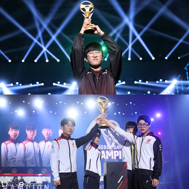 개인전 우승한 이재혁(위)과 팀전 우승한 샌드박스 게이밍.
