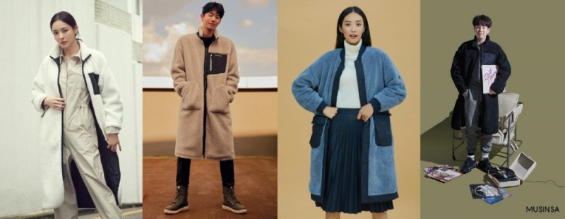사진은 롱 플리스 룩 아이더, 컬럼비아, 코오롱 스포츠, 네파 (왼쪽부터)