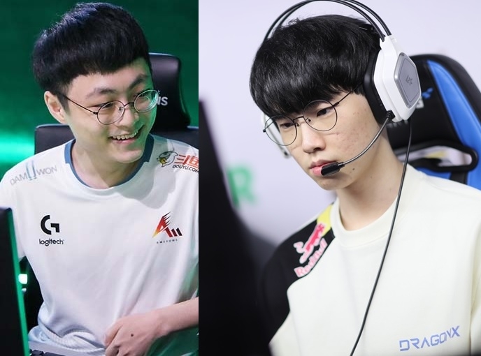 담원 게이밍의 '쇼메이커' 허수(왼쪽)와 드래곤X의 '쵸비' 정지훈이 KeSPA컵 8강 2라운드에서 맞붙는다.