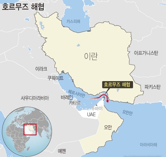 호르무즈해협은 북서쪽의 페르시아만과 남동쪽의 오만만 사이에 위치한 좁은 수역이다. 이곳을 거치는 원유는 하루 1850만배럴(2016년 기준)로 전세계 생산량의 5분의 1이자 전세계 해상 원유수송량의 3분의 1 규모이다.