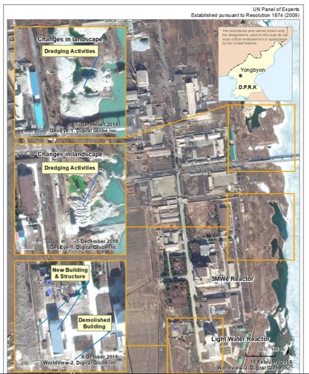 유엔 안보리 대북제재위원회 전문가 패널은 12일(현지시간)발표한 보고서에서 북한의 제재위반 행위가 여전히 일어나고 있다고 밝혔다. 사진은 영변 5MW 원자로의 활동을 포착한 것이다. 