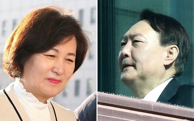 추미애(왼쪽) 법무부 장관과 윤석열 검찰총장