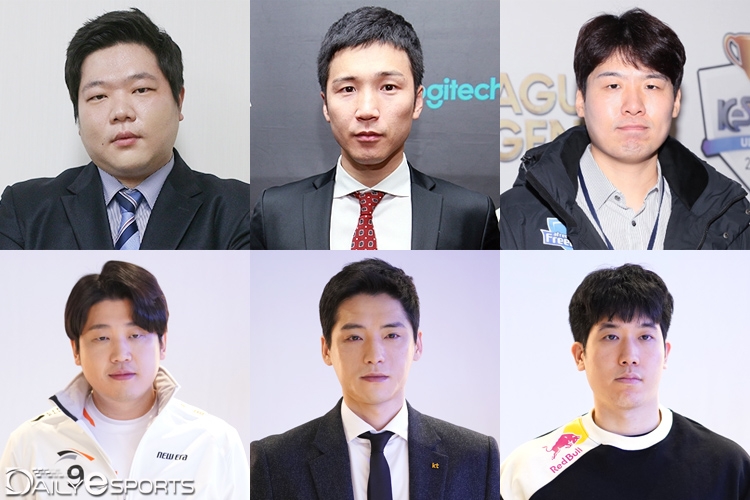(좌측 상단부터 시계 방향)김정수 T1 감독, 한상용 그리핀 감독, 최연성 아프리카 감독, 김대호 드래곤X 감독, 강동훈 kt 감독, 손대영 한화생명 감독.