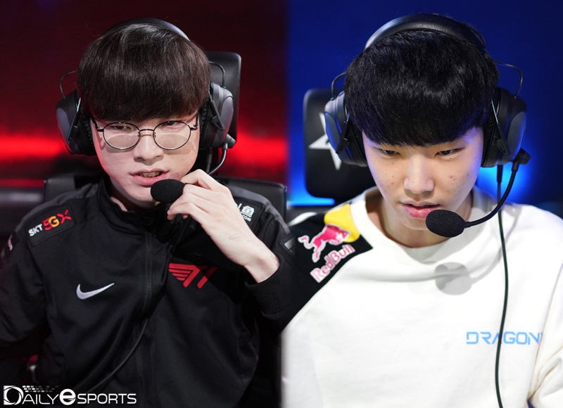T1 '페이커' 이상혁(왼쪽)과 드래곤X '쵸비' 정지훈.