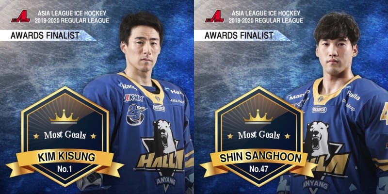아이스하키 아시아리그 공동 득점왕에 오른 안양 한라의 김기성(왼쪽)과 신상훈<사진 안양한라 아이스하키단 제공>
