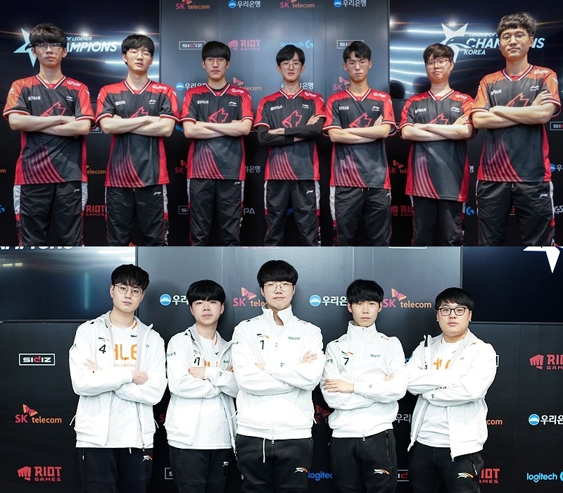 맞대결을 펼치는 그리핀(위)와 한화생명e스포츠.