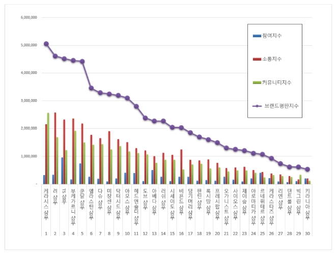 샴푸 브랜드평판  2월 빅데이터 분석 1위는 케라시스 샴푸…려 샴푸·TS 샴푸 順