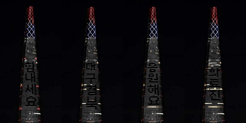 롯데월드타워는 27일부터 ‘코로나19’ 극복을 위한 응원 메시지를 건물 외벽에 송출한다. 사진=롯데물산