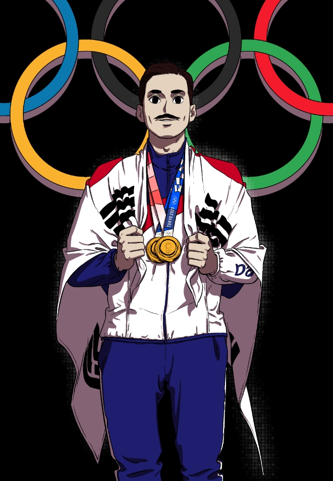 과거에는 독립영웅으로 우리에게 영웅이 되주셨다면 지금시대에는 대한민국의 스포츠 영웅이 되는 모습을 표현했다. 작가명: 김정윤 / 지정위인: 홍범도