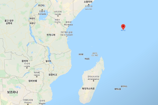 코로나19 확진자 2명이 새로 발생한 '세이셸' 위치. / 캡처 구글 맵