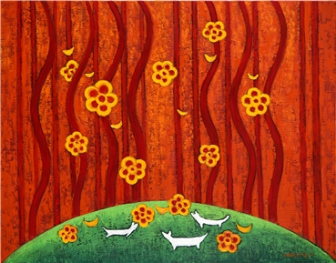 노을 진 솔숲 / oil on canvas / 석양이 주는 오렌지 컬러의 색감은 아름다운 하루의 일상을 정리해 주며 또 다시 찾아올 내일의 강렬하고 열정적인 삶을 떠오르게 한다.