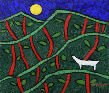 그리움 / oil on canvas/ 만남과 이별의 연속성 속에서 그리움의 감정은 애틋하다. 특히 부모 자식 간의 천륜의 정은 특히 그러하다. 어느 날 불현듯 떠나버린 부정의 목마름은 저 멀리 닿을 수 없는 달 속에서 찾아보려 한다.