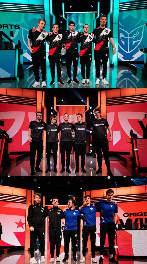 LEC 2020 스프링에서 상위권에 랭크되어 있는 G2 e스포츠와 프나틱, 오리겐(위쪽부터,사진=라이엇 게임즈 제공).