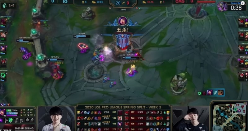 송의진의 니코가 OMG와의 1세트에서 레넥톤을 잡아내며 펜타킬을 달성한 장면(사진=중계 화면 캡처).