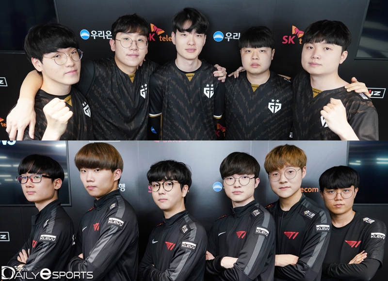 젠지 e스포츠(위)와 T1.