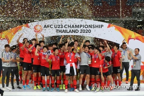 올해 AFC U-23 챔피언십에서 우승한 한국 대표팀.[연합뉴스 자료사진]