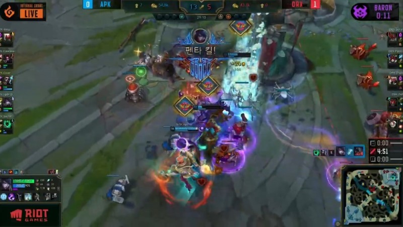 이우진이 스프링 시즌에서만 개인 통산 세 번째 펜타킬을 달성하는 장면(사진=생중계 화면 캡처).