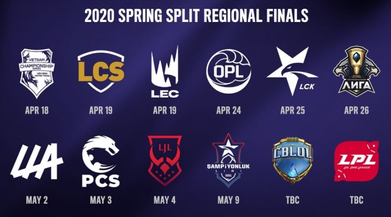 각 지역별 스프링 시즌 결승 일정(사진=lolesports.com 발췌).