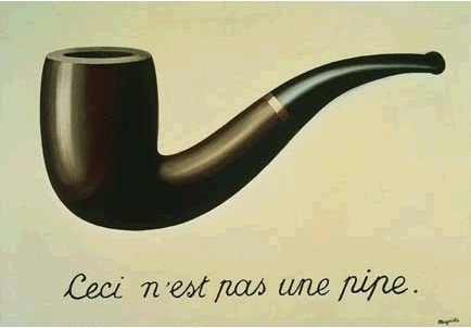벨기에의 초현실주의 화가 르네 마그리트의 대표작 '이미지의 배반(La trahison des images)'. 파이프가 그려져 있지만 그 아래에는 'Ceci n'est pas une pipe(이것은 파이프가 아니다)'라고 쓰여 있다.
