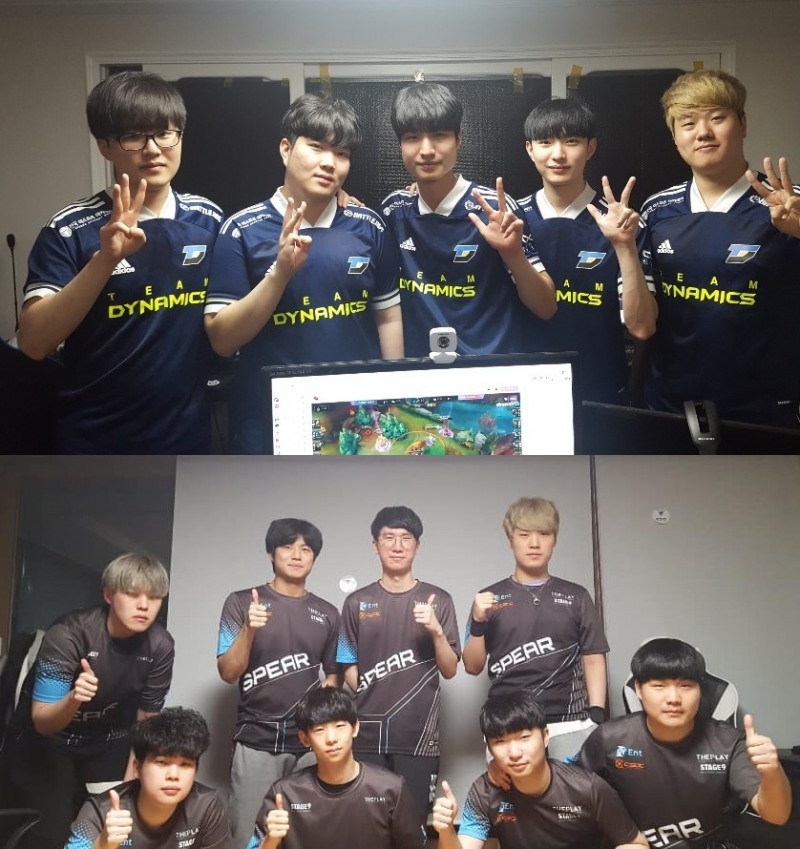 승강전의 남은 한 자리를 놓고 다이나믹스(위)와 스피어 게이밍이 맞붙는다(사진=나이스게임TV SNS 발췌).