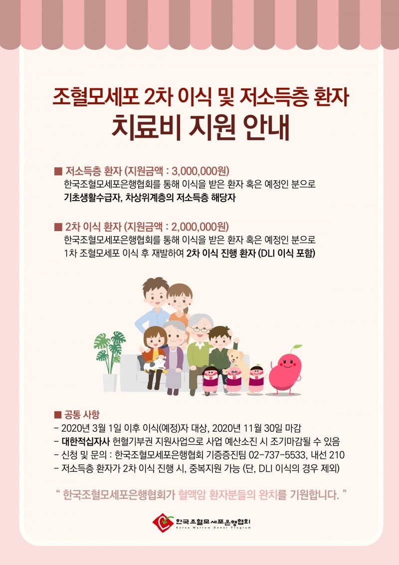 한국조혈모세포은행협회, 조혈모세포 이식환자 치료비 및 희망박스 무상 지원