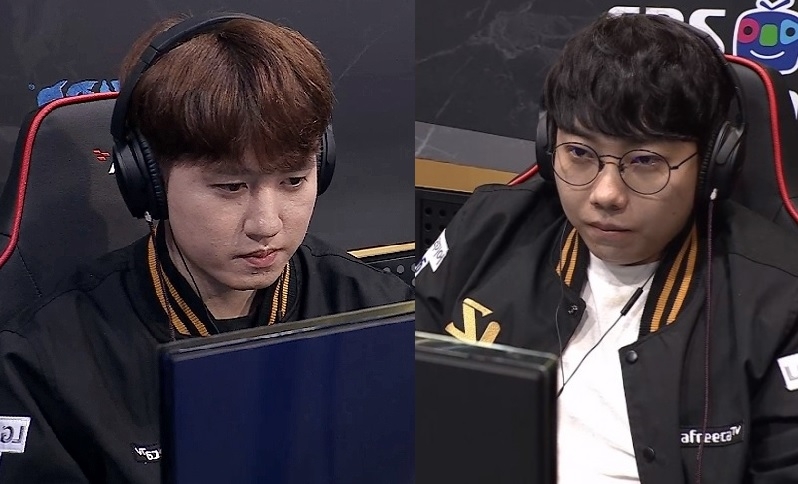 프로토스 종족의 우승을 조기에 확정지은 김택용(왼쪽)과 도재욱.