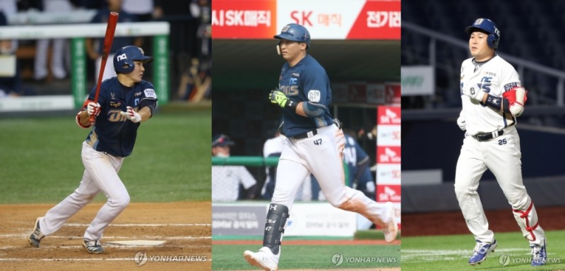 타격 3총사인 박민우(왼쪽), 나성범(중간)과 양의지(오른쪽)