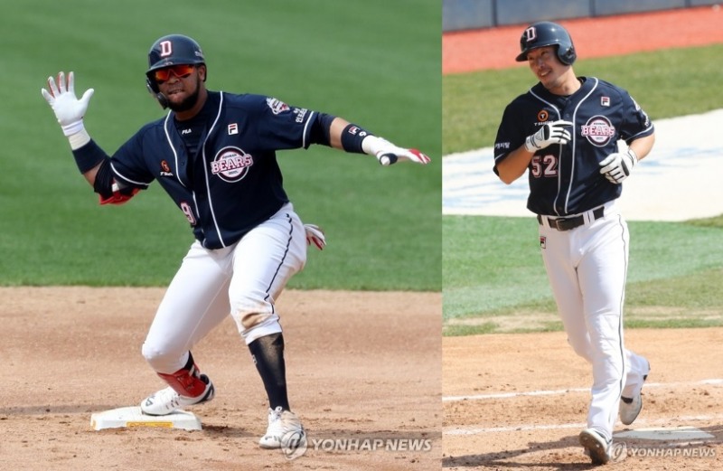 두산의 중심타선인 페르난데스와 김재환(오른쪽)