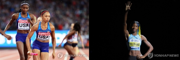 세계육상선수권대회 최다 메달리스트인 앨리슨 펠릭스과 여자 400m 제왕이라 불리는 쇼네 밀러-위보(오른쪽).