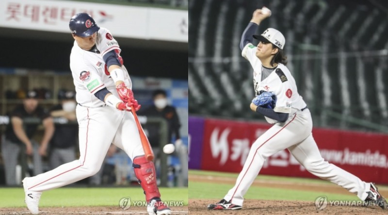 롯데는 최근 10게임에서 주포 이대호(왼쪽)가 홈런 4발을 날리고 김원중이 완벽하게 뒷문을 틀어 막으면서 상위권 진입에 한발 다가섰다.