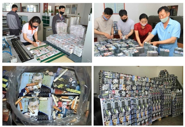 북한이 대남전단 제작하는 모습.