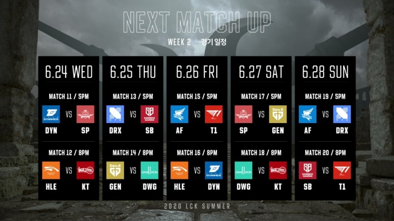 LCK 서머 2주차 대진 및 일정(자료=LCK 페이스북 발췌).