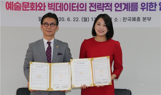 <사진=왼쪽 이범헌 한국예술문화단체총연합회장, 오른쪽 김다솜 글로벌빅데이터연구소장>