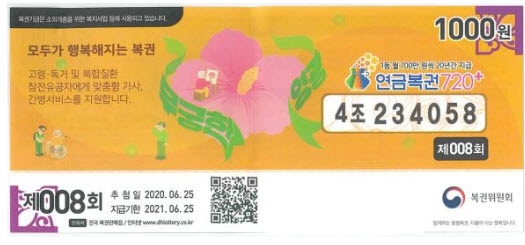 연금복권720+ 8회 1,2등 동시당첨자 2명 나와