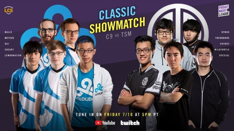 C9과 TSM의 클래식 쇼매치에 출전하는 선수들(사진=LCS 트위터 발췌).