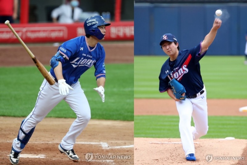 삼성의 구자욱(왼쪽)과 최채흥