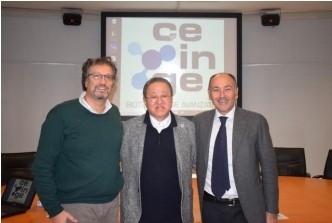 좌측부터 이탈리아 생명공학연구소 CEINGE 마시모 졸로 박사, 하임바이오 김홍렬 대표, 이탈리아 생명공학연구소 CEINGE 마리아노 지우스티노 대표 (사진제공=하임바이오)