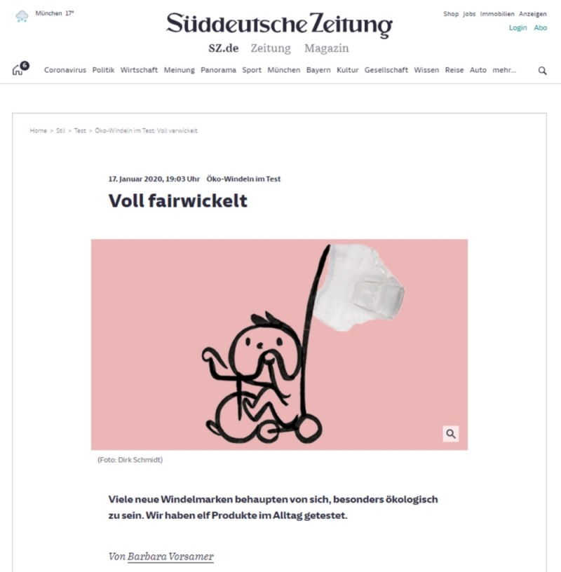 독일 일간지 쥐트도이치 차이퉁(Süddeutsche Zeitung), Eco by Naty 기저귀 Test Winner로 선정