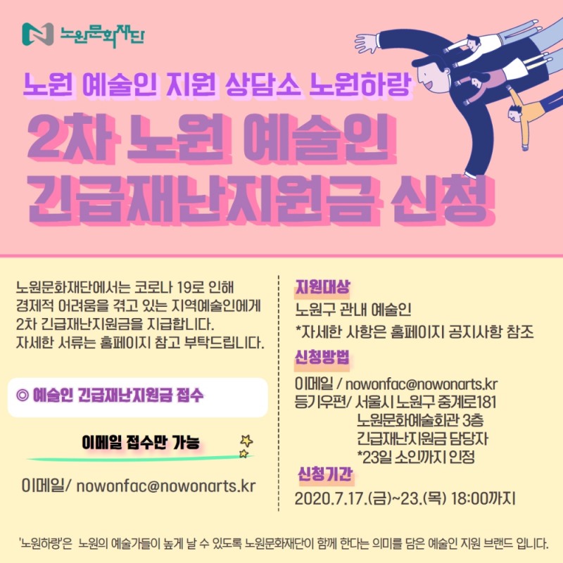 노원문화재단, 2차 노원 예술인에 긴급재난지원금 1인당 100만 원 지급