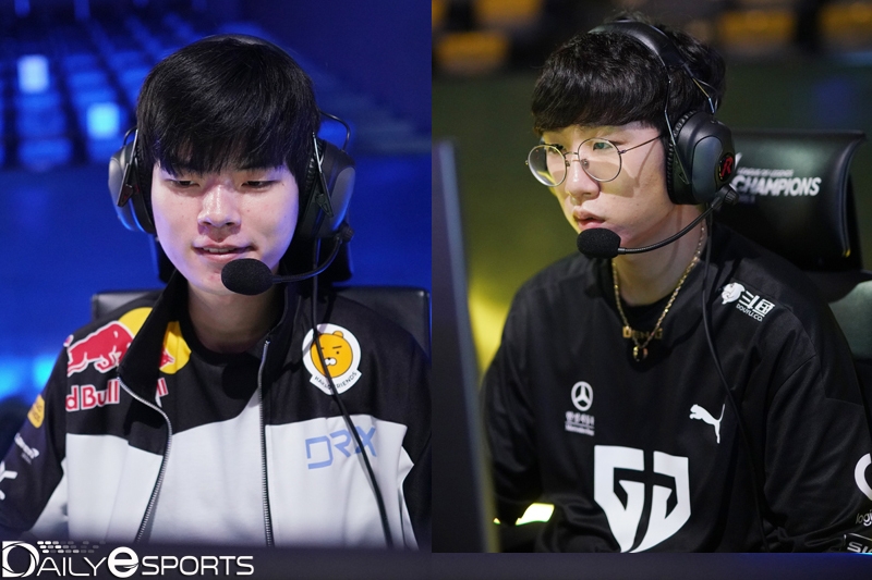 DRX의 원거리 딜러 '데프트' 김혁규(왼쪽)와 젠지 e스포츠의 원거리 딜러 '룰러' 박재혁.