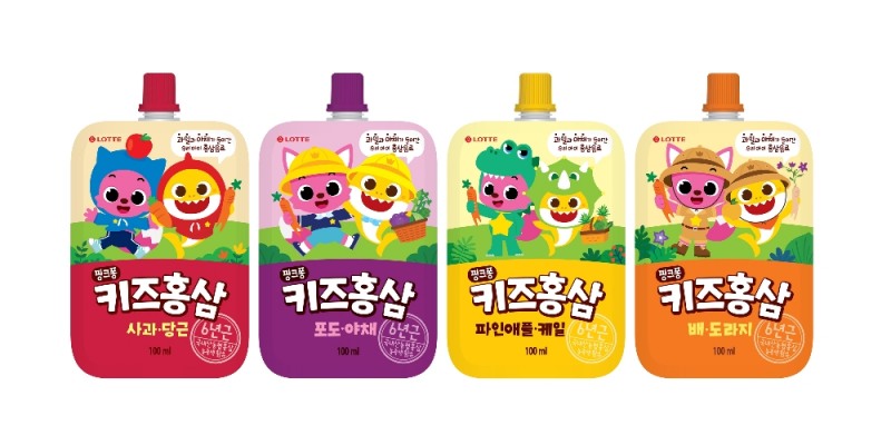 롯데칠성음료, 핑크퐁 키즈홍삼 '파인애플∙케일 및 '배∙도라지' 출시