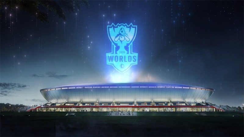 2020년 롤드컵 결승전이 열리는 중국 상하이의 푸동 축구 경기장.