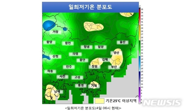 4일 오전 6시 현재 부산과 울산, 경남 일부 지역에서 열대야가 나타나고 있다. (사진=부산지방기상청 제공).