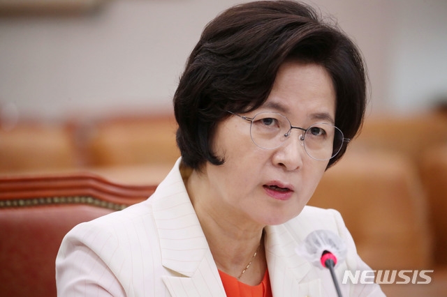 추미애 법무부 장관이 지난달 29일 서울 여의도 국회에서 열린 법제사법위원회 전체회의에서 의원의 질의에 답하고 있다.