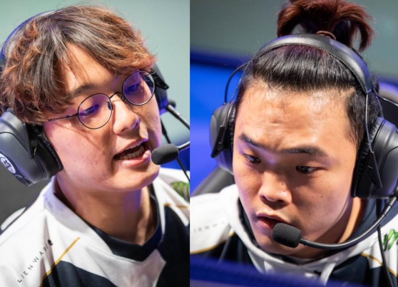 리퀴드에서 뛰고 있는 서포터 '코어장전' 조용인(왼쪽)과 톱 라이너 '임팩트' 정언영이 5년 연속 롤드컵 진출을 이뤄냈다(사진=라이엇 게임즈 제공).