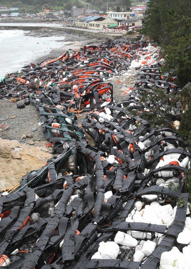 사진은 2012년 8월 제15호 태풍 '볼라벤(BOLAVEN)'에 의해 폐허로 변한 전남 완도군 완도읍 망남리 앞바다에 설치된 전복양식장. (사진=뉴시스DB)